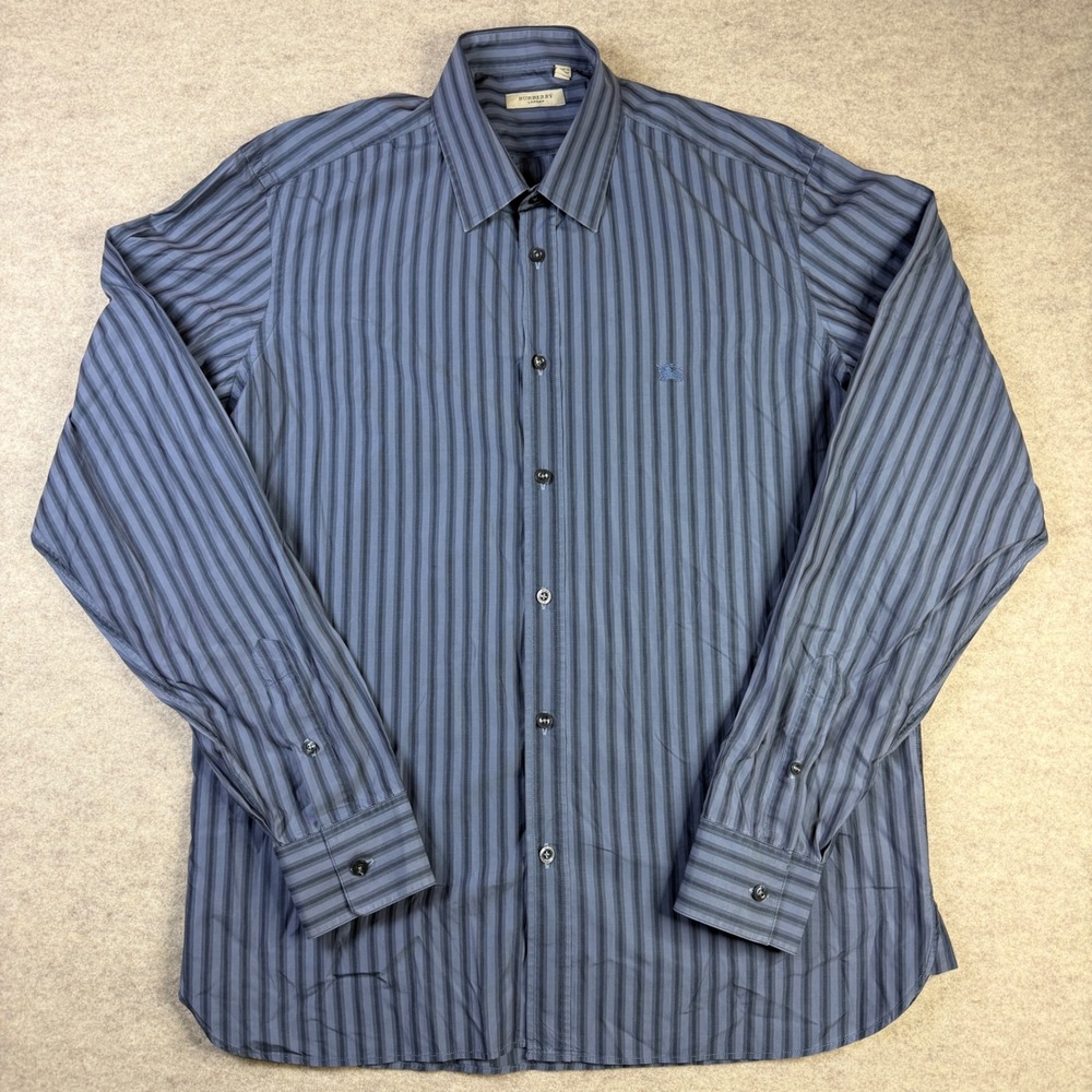 Burberry London Mens Blue Striped Long Sleeve Button Down Shirt Size 16.5 42